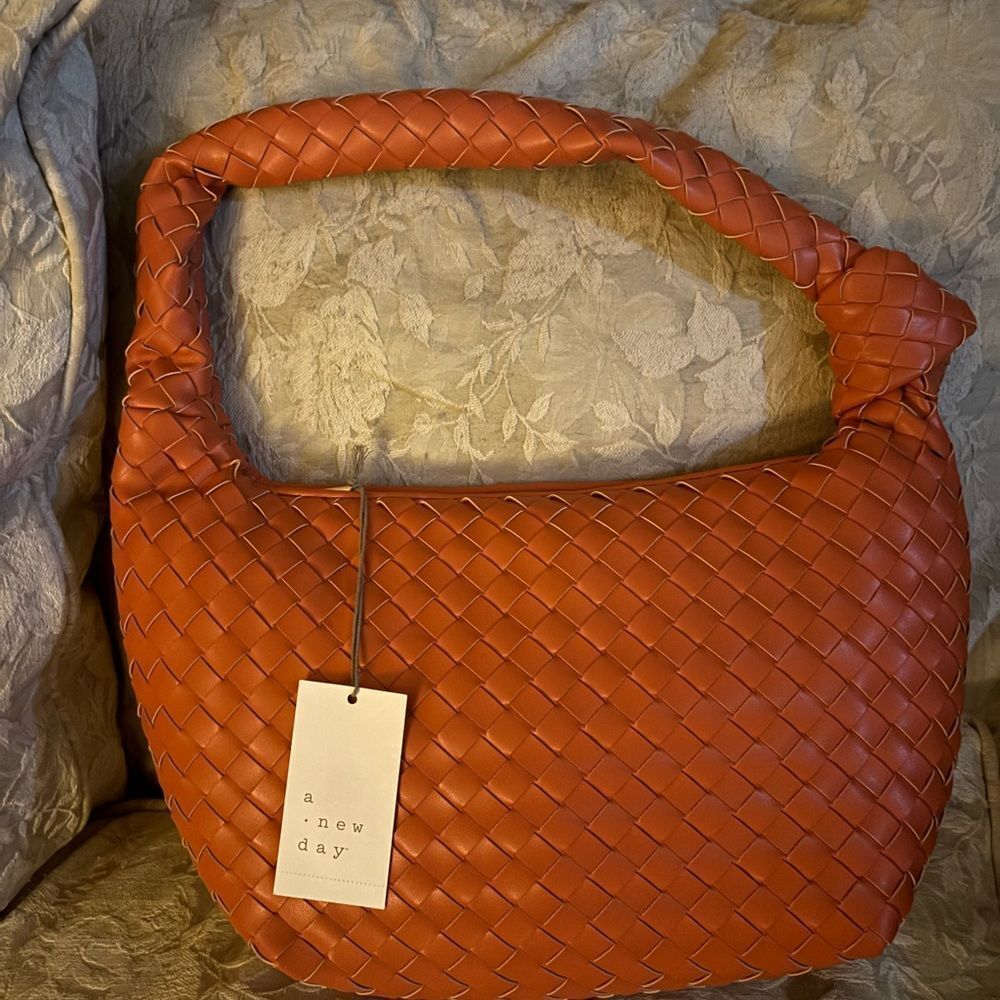 A New Day Woven Hobo Bag in Warm Orange